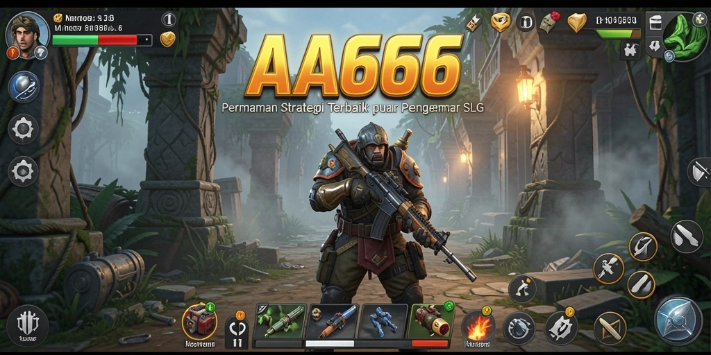 Tangkapan layar utama menunjukkan aksi pertempuran strategis dalam game SLG.