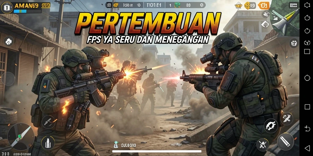 Screenshot AMAN69 menunjukkan aksi intens dalam permainan FPS.