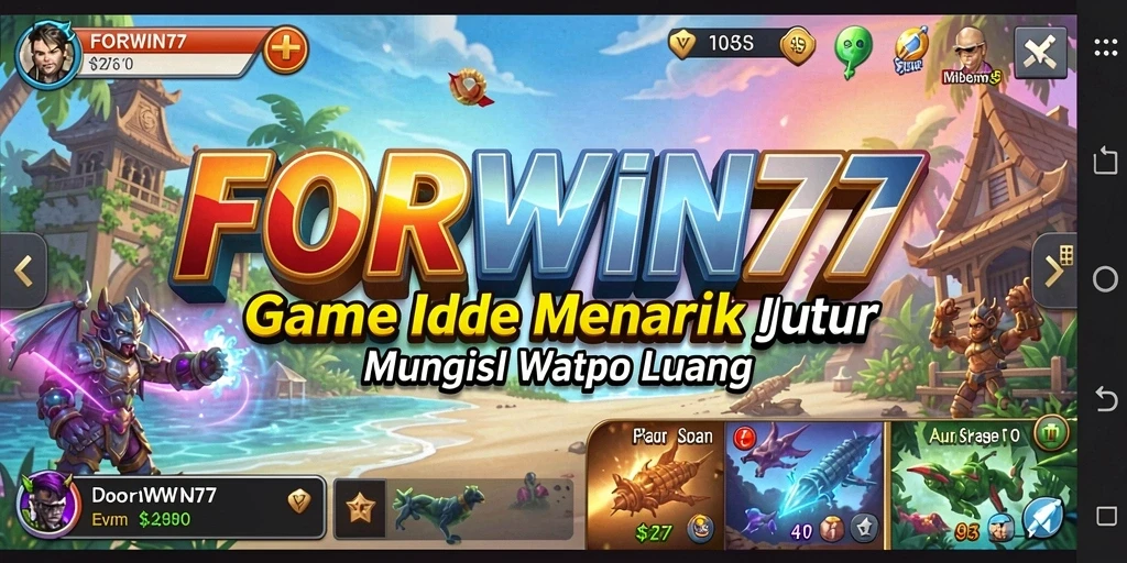 Tampilan gameplay FORWIN77 yang menarik dengan berbagai karakter dan item.