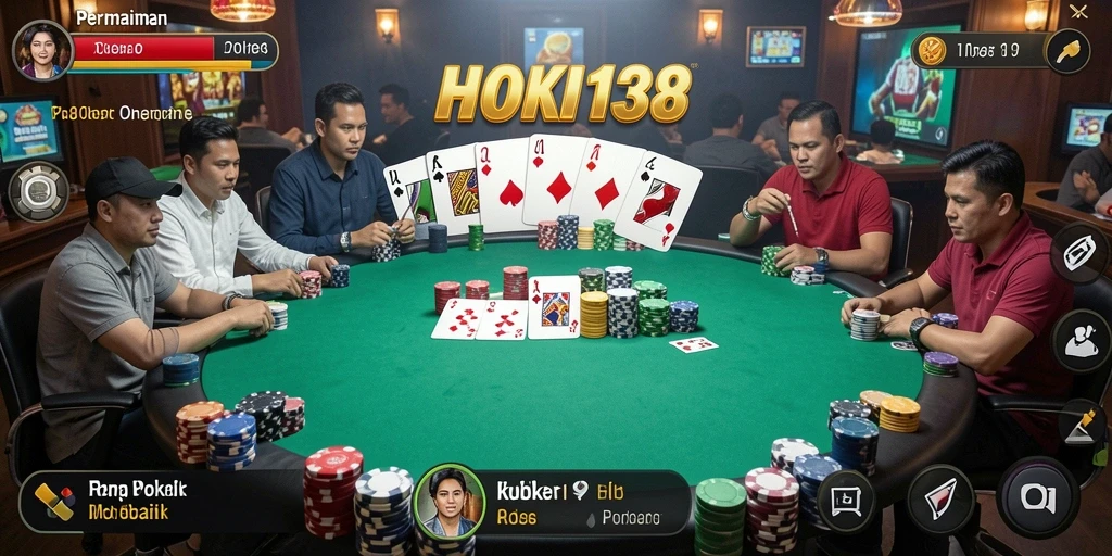Tampilan gameplay poker yang seru dan interaktif di HOKI138.