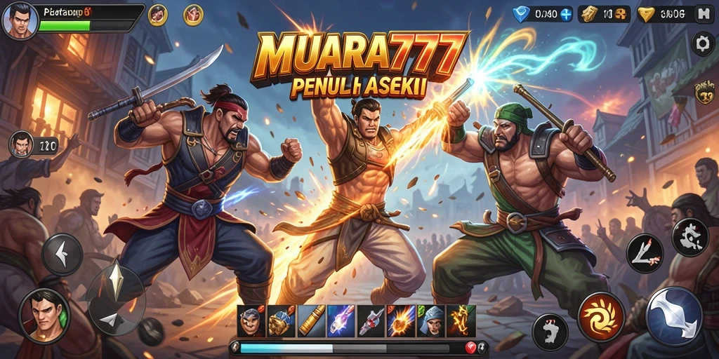 Tampilan seru gameplay MUARA777 saat karakter bertarung.
