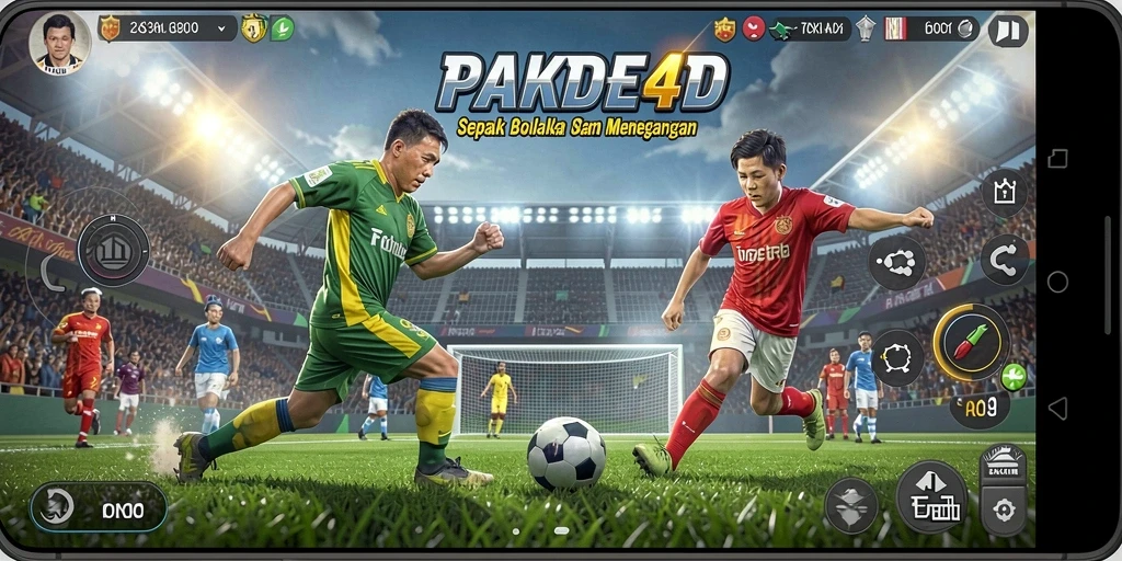 Screenshot PAKDE4D menampilkan aksi menegangkan dalam pertandingan sepak bola.