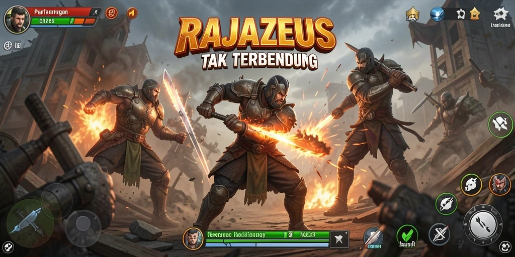 Tangkapan layar dari gameplay seru RAJAZEUS saat bertarung.